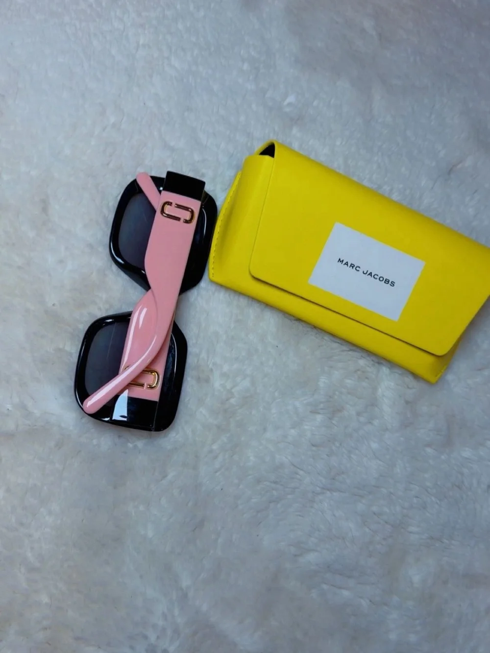 Marc Jacobs Pink and Black Square Sunglasses with Yellow Case